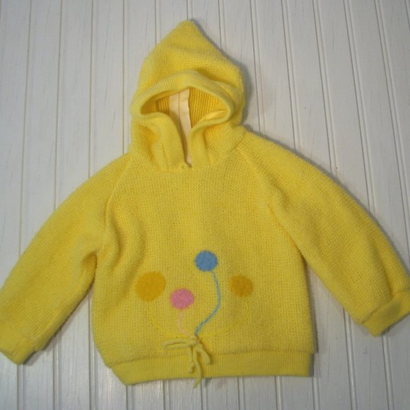 Vintage Other - Vintage Baby Toddler Sweater Hooded Yellow Balloon